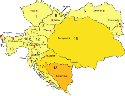 Mapa Těšínská v Rakousko-Uhersku